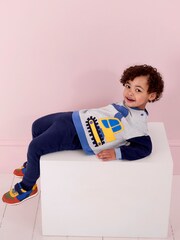 JoJo Maman Bébé Grey Marl Digger Colour Block Appliqué Sweatshirt & Jogger Set - Image 3 of 8