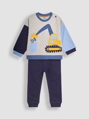 JoJo Maman Bébé Grey Marl Digger Colour Block Appliqué Sweatshirt & Jogger Set - Image 4 of 8
