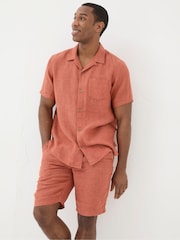 FatFace Orange Short Sleeve Linen Shirt - Image 2 of 5