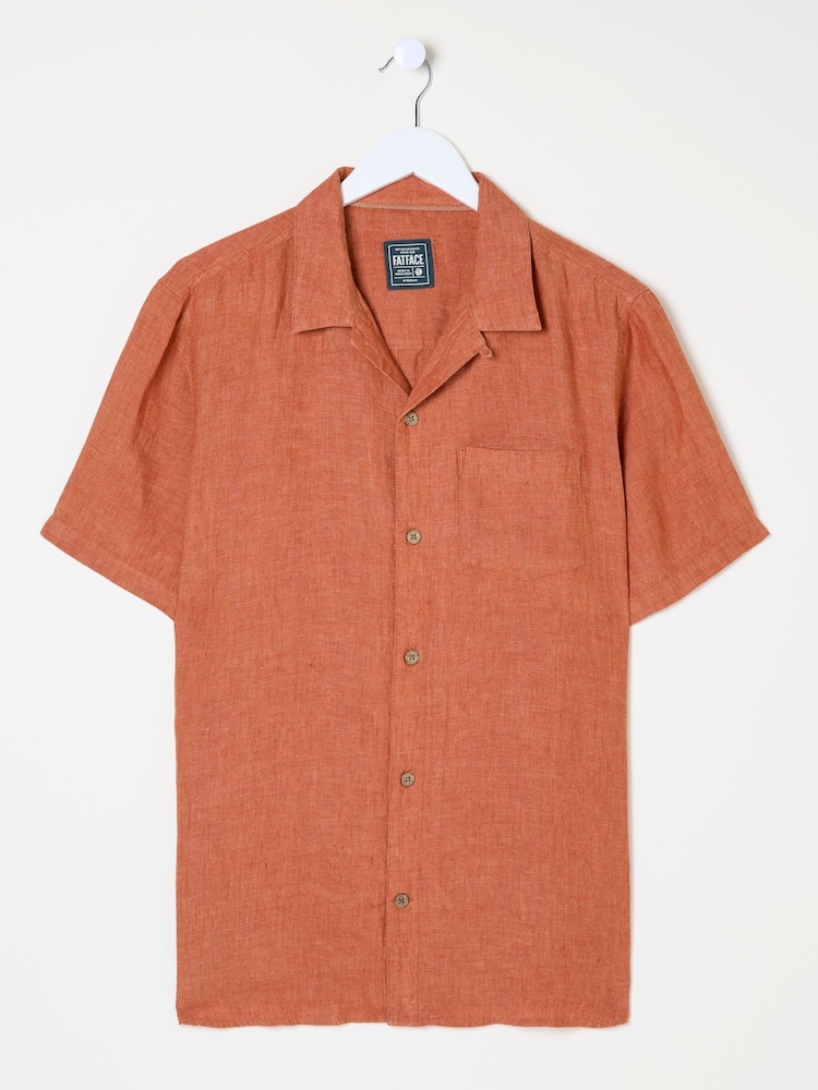 FatFace Orange Short Sleeve Linen Shirt - Image 5 of 5