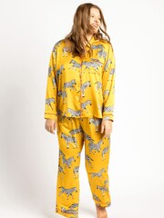 Chelsea Peers Yellow Curve Satin Mustard Zebra Print Long Pyjama Set - Image 1 of 5