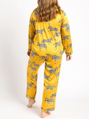 Chelsea Peers Yellow Curve Satin Mustard Zebra Print Long Pyjama Set - Image 2 of 5