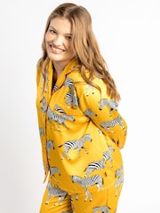 Chelsea Peers Yellow Curve Satin Mustard Zebra Print Long Pyjama Set - Image 3 of 5