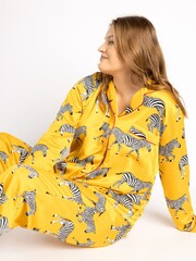 Chelsea Peers Yellow Curve Satin Mustard Zebra Print Long Pyjama Set - Image 4 of 5