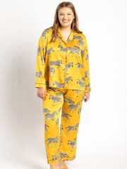 Chelsea Peers Yellow Curve Satin Mustard Zebra Print Long Pyjama Set - Image 5 of 5
