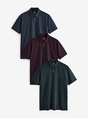 أزرق كحلي/أخضر/أحمر - حزمة من 3 قمصان بولو جيرسيه بكُم قصير - صورة 1 من 11