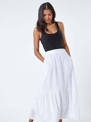 Roman White 100% Cotton Broderie Pocket Midi Skirt - Image 1 of 5