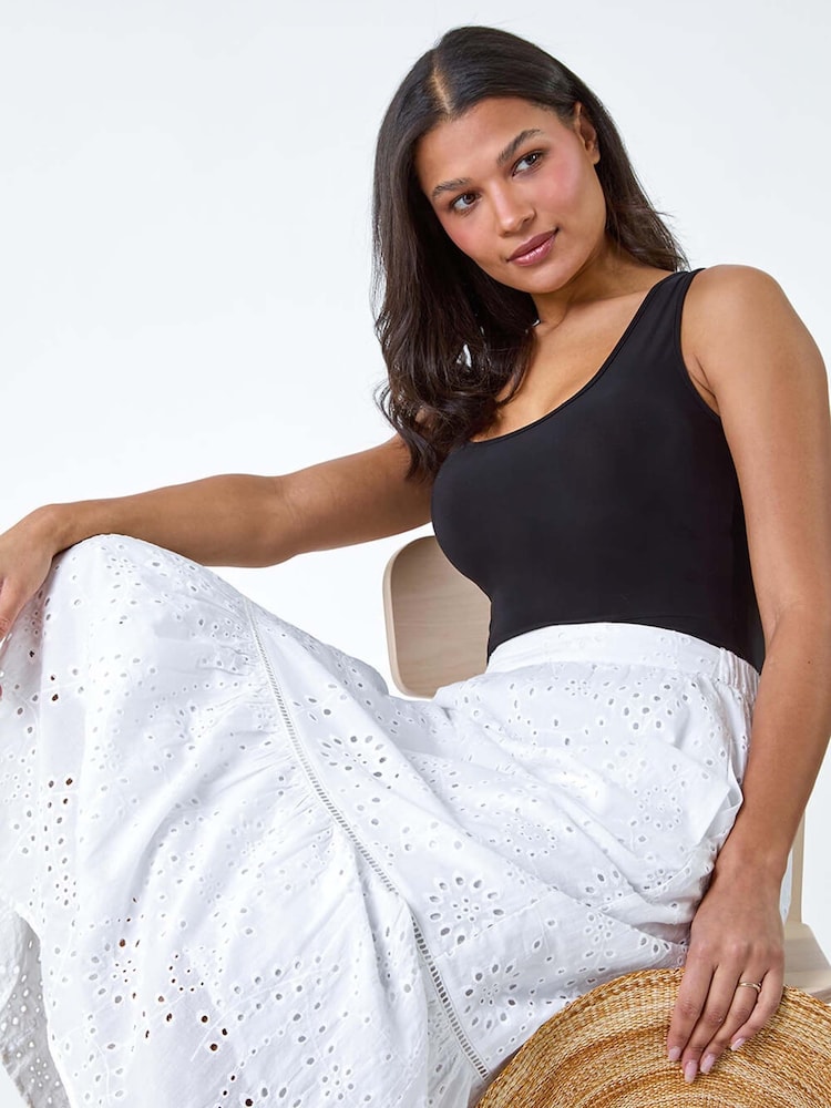 Roman White 100% Cotton Broderie Pocket Midi Skirt - Image 2 of 5