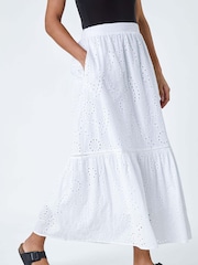 Roman White 100% Cotton Broderie Pocket Midi Skirt - Image 4 of 5