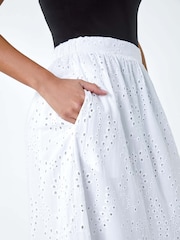 Roman White 100% Cotton Broderie Pocket Midi Skirt - Image 5 of 5