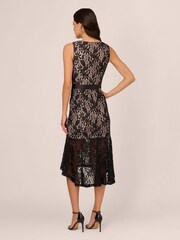 Adrianna Papell Lace Midi Flounce Black Dress - Image 2 of 7