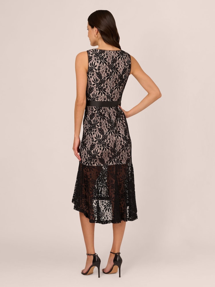 Adrianna Papell Lace Midi Flounce Black Dress - Image 2 of 7