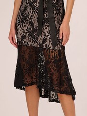 Adrianna Papell Lace Midi Flounce Black Dress - Image 5 of 7