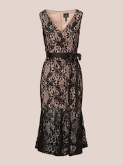 Adrianna Papell Lace Midi Flounce Black Dress - Image 6 of 7