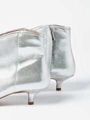Oliver Bonas Silver Pointed Kitten Heel Leather Boots - Image 4 of 7