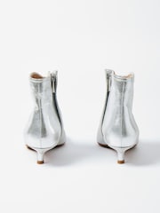 Oliver Bonas Silver Pointed Kitten Heel Leather Boots - Image 5 of 7
