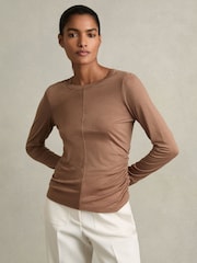 Reiss Mink Sierra Ruched Side Crew-Neck Top - Image 1 of 6