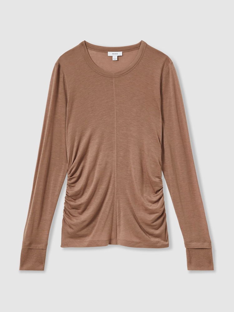 Reiss Mink Sierra Ruched Side Crew-Neck Top - Image 2 of 6