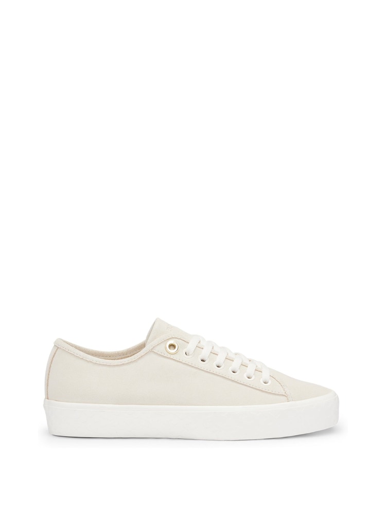 BOSS White Suede Lace Up Trainers With Branded Eyelets - Image 2 of 3 BOSS White Suede Lace Up Trainers With Branded Eyelets - Image 2 of 3