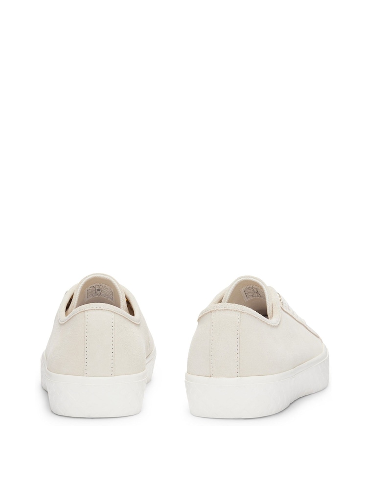 BOSS White Suede Lace Up Trainers With Branded Eyelets - Image 3 of 3