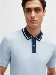 BOSS Blue Contrast Collar Slim Fit Polo Shirt - Image 1 of 5