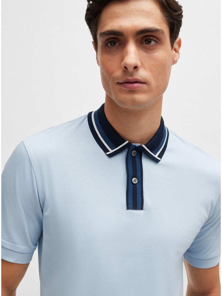 BOSS Blue Contrast Collar Slim Fit Polo Shirt - Image 1 of 5