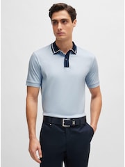 BOSS Blue Contrast Collar Slim Fit Polo Shirt - Image 2 of 5