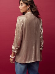 Rose Pink Sequin Ruched Sleeve Blazer - Image 4 of 9