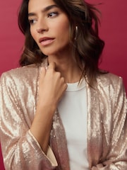 Rose Pink Sequin Ruched Sleeve Blazer - Image 5 of 9