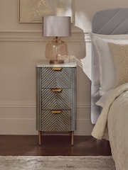 Dark Grey Valencia Marble and Mango Wood 3 Drawer Slim Bedside Table - Image 1 of 10