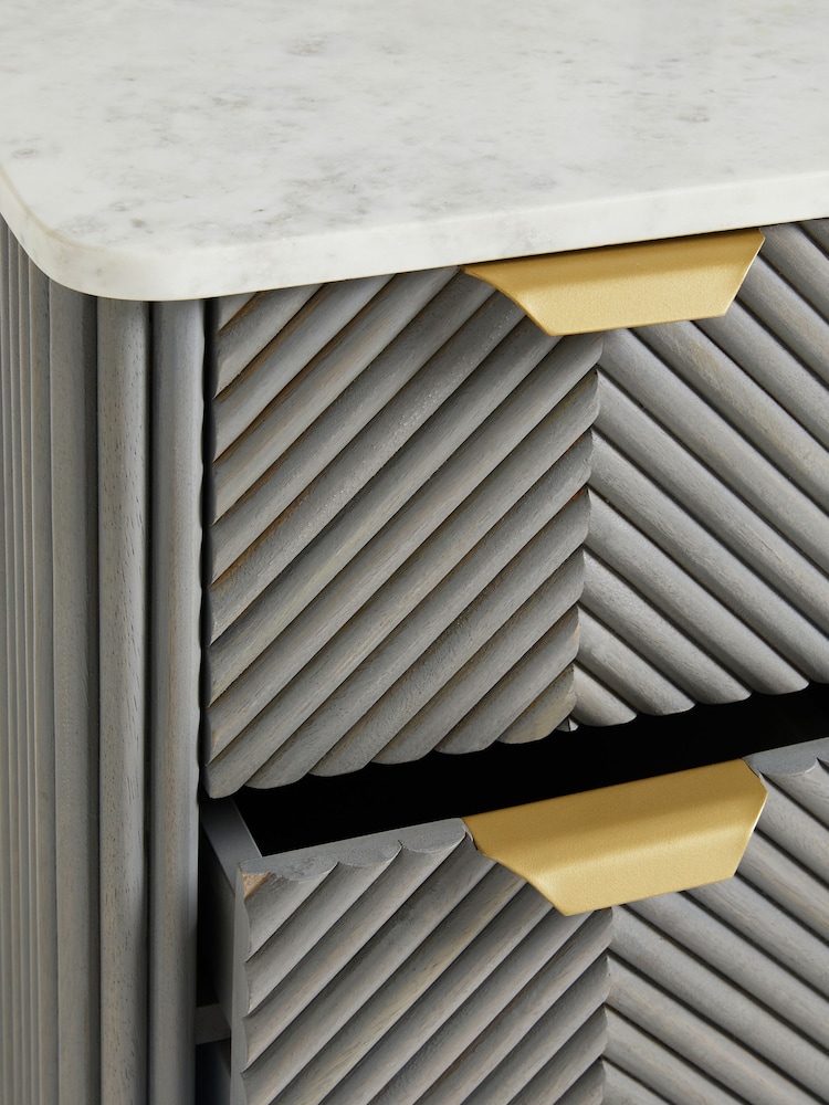 Dark Grey Valencia Marble and Mango Wood 3 Drawer Slim Bedside Table - Image 10 of 10