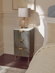 Dark Grey Valencia Marble and Mango Wood 3 Drawer Slim Bedside Table - Image 2 of 10