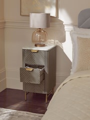 Dark Grey Valencia Marble and Mango Wood 3 Drawer Slim Bedside Table - Image 3 of 10
