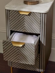 Dark Grey Valencia Marble and Mango Wood 3 Drawer Slim Bedside Table - Image 5 of 10