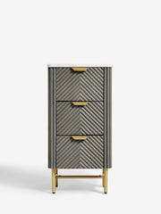 Dark Grey Valencia Marble and Mango Wood 3 Drawer Slim Bedside Table - Image 6 of 10