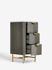 Dark Grey Valencia Marble and Mango Wood 3 Drawer Slim Bedside Table - Image 7 of 10