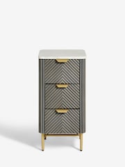 Dark Grey Valencia Marble and Mango Wood 3 Drawer Slim Bedside Table - Image 9 of 10
