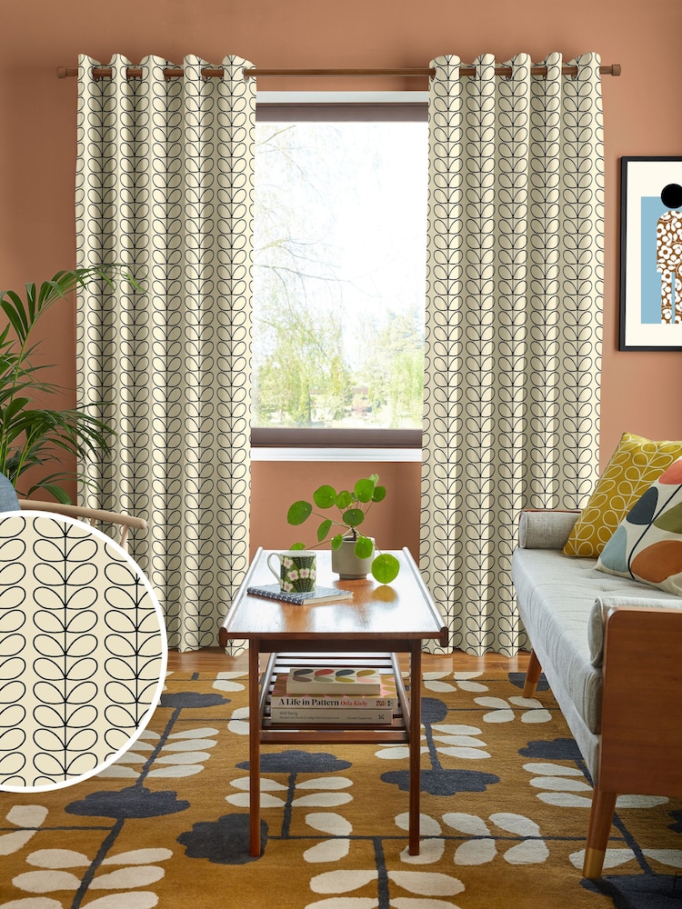 Orla Kiely Black Linear Stem Made to Measure 100% Cotton Curtains - Image 1 of 9