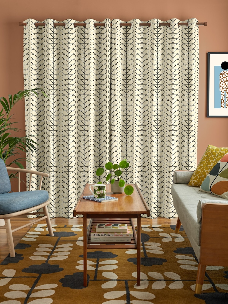 Orla Kiely Black Linear Stem Made to Measure 100% Cotton Curtains - Image 2 of 9