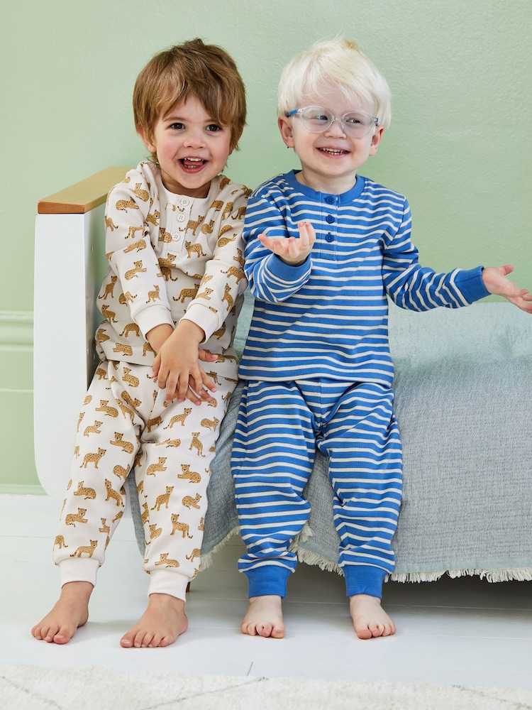 JoJo Maman Bébé Toffee Leopard Rib Pyjamas 2 Pack - Image 1 of 11