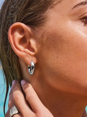 Silver Tone Stainless Steel Chubby Hoop Earrings - Image 4 of 7