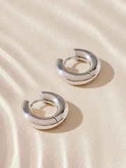 Silver Tone Stainless Steel Chubby Hoop Earrings - Image 5 of 7