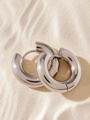 Silver Tone Stainless Steel Chubby Hoop Earrings - Image 6 of 7