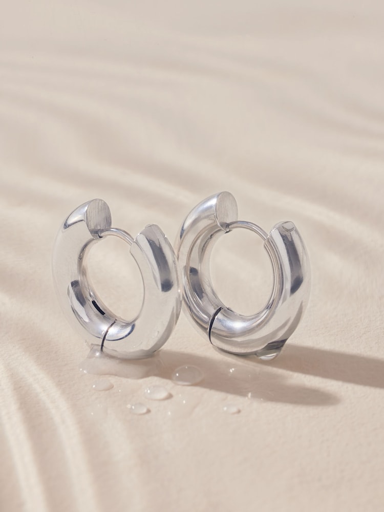 Silver Tone Stainless Steel Chubby Hoop Earrings - Image 7 of 7