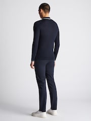 Remus Uomo Navy Long Sleeve Knitted Tipped Polo Shirt - Image 2 of 6