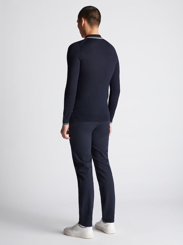 Remus Uomo Navy Long Sleeve Knitted Tipped Polo Shirt - Image 2 of 6 Remus Uomo Navy Long Sleeve Knitted Tipped Polo Shirt - Image 2 of 6