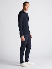 Remus Uomo Navy Long Sleeve Knitted Tipped Polo Shirt - Image 4 of 6
