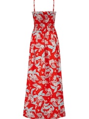 Pour Moi Red Leaf Strapless Shirred Bodice Woven Maxi Beach Dress - Image 4 of 4