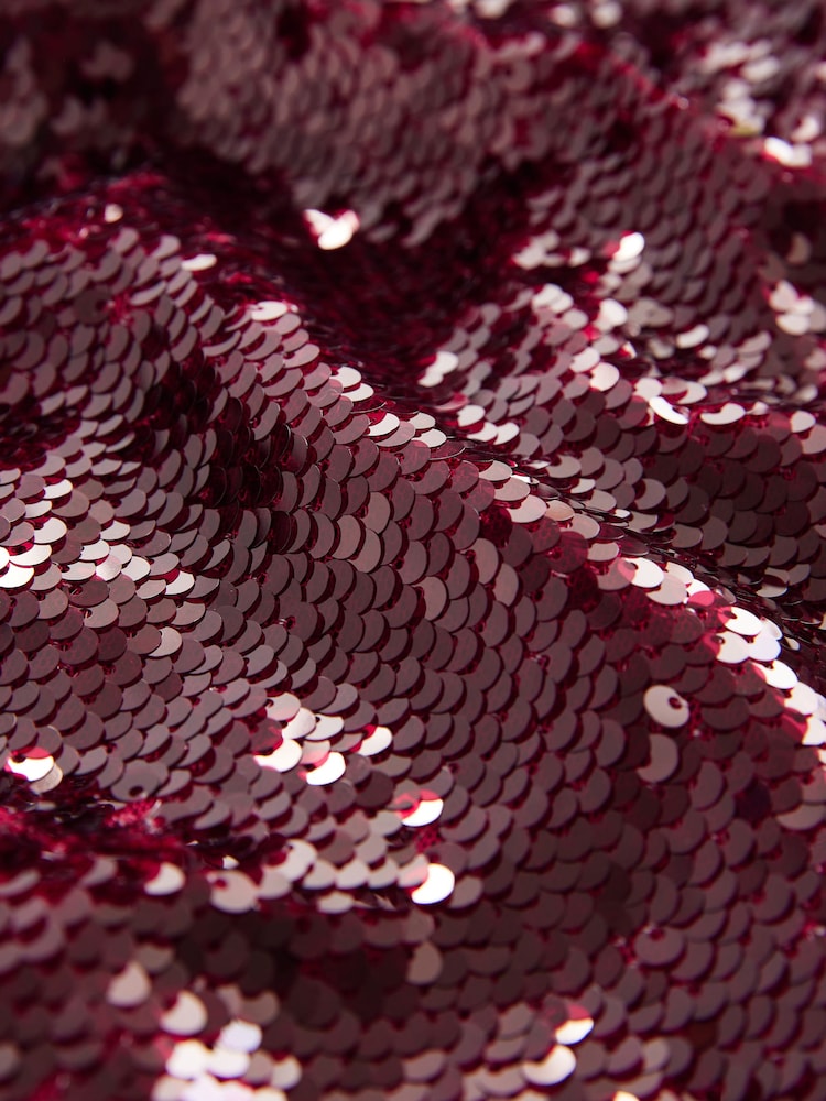 Burgundy Red Long Sleeve Sequin Bardot Mini Dress - Image 8 of 8