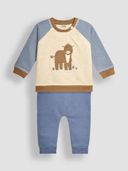 JoJo Maman Bébé Blue Cow Sweatshirt & Jogger Baby Set - Image 1 of 5